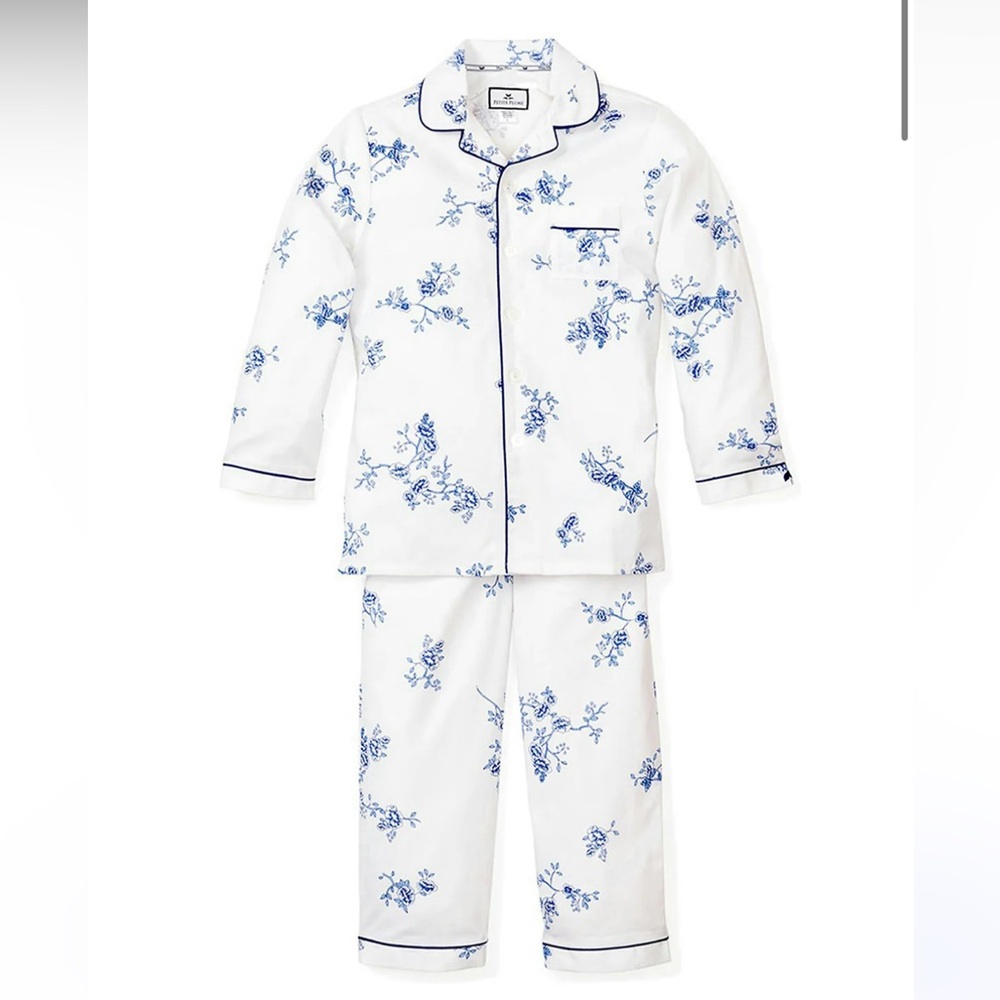 Petite Plume Twill Pajama Set in Indigo Floral size 3
